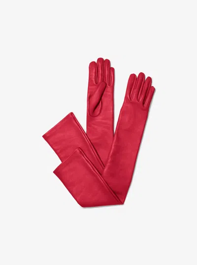 Michael Kors Leather Opera Gloves In Red