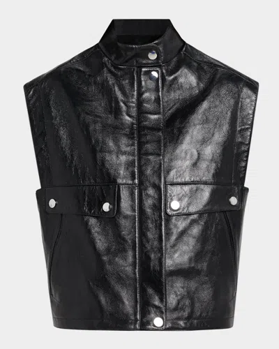 Michael Kors Leather Oversized Vest In Black