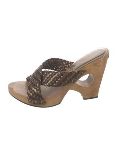 Pre-owned Michael Kors Leather Patterned Slides In Brown