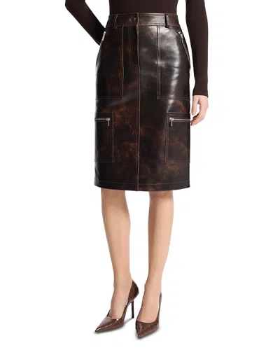 Michael Kors Leather Cargo Pencil Skirt In Chocolate