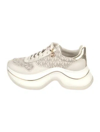 Pre-owned Michael Kors Leather Printed Chunky Sneakers In White
