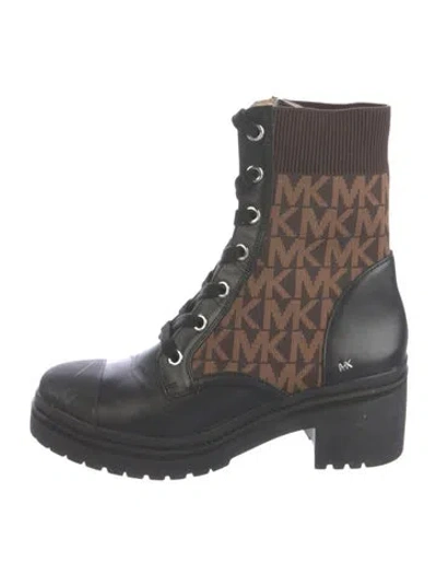 Pre-owned Michael Kors Leather Printed Combat Boots In Brown
