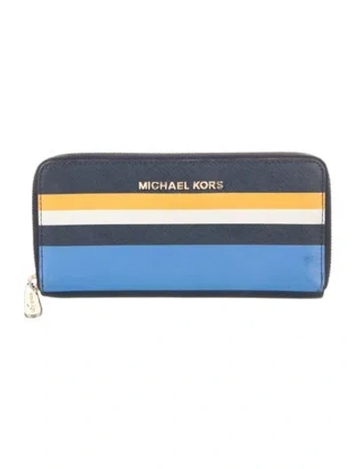 Pre-owned Michael Kors Leather Printed Continental Wallet In Blue