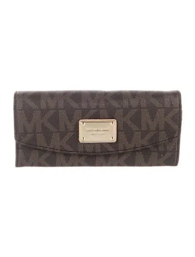 Pre-owned Michael Kors Leather Printed Continental Wallet In Brown