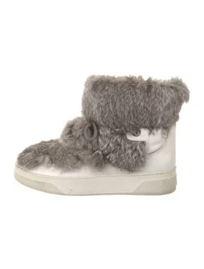 Pre-owned Michael Kors Leather Printed Lace-up Boots In Gray