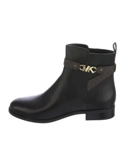 Pre-owned Michael Kors Leather Printed Rain Boots In Black