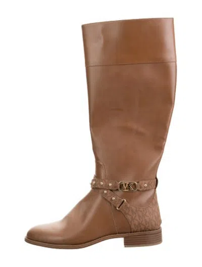 Pre-owned Michael Kors Leather Printed Riding Boots In Brown