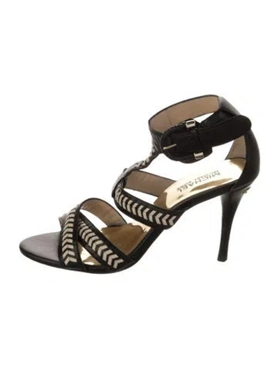 Pre-owned Michael Kors Leather Printed Sandals In Black