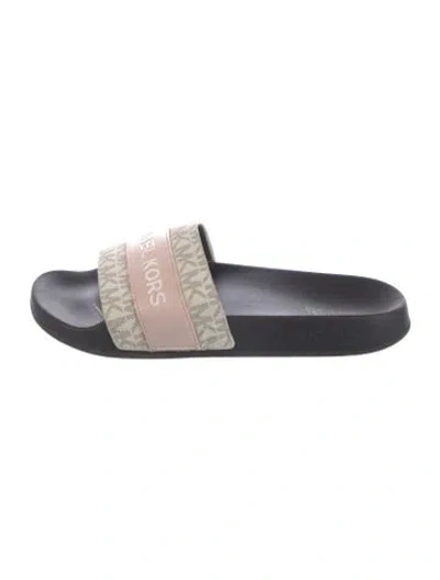 Pre-owned Michael Kors Leather Printed Slides In Blue