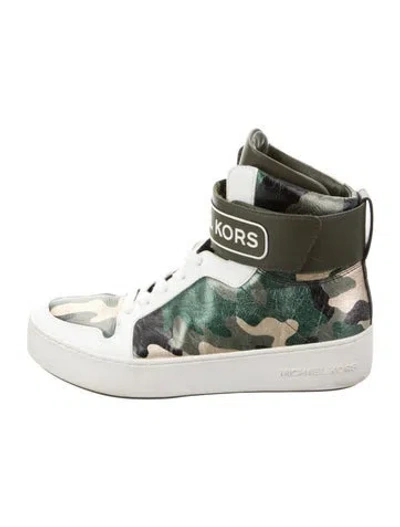 Pre-owned Michael Kors Leather Printed Sneakers In Green