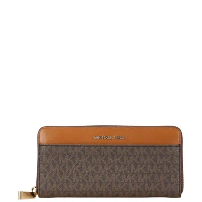 Pre-owned Michael Kors Leather Pvc Long Wallet (bi-fold) () In Brown