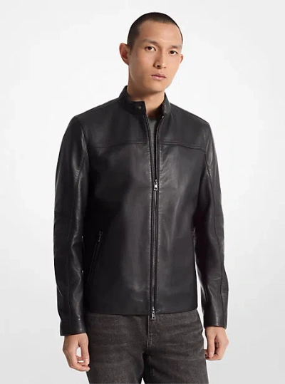 Michael Kors Leather Racer Jacket In Black