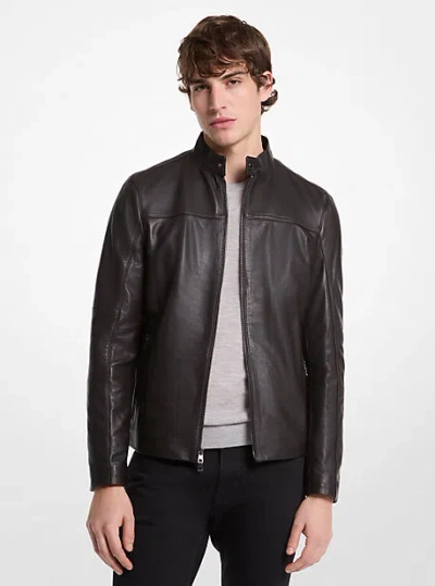 Michael Kors Leather Racer Jacket In Black
