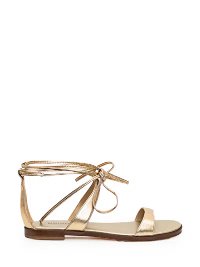 Michael Kors Leather Sandal In Pale Gold