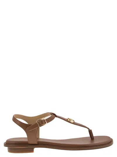 Michael Kors Leather Sandal With Logo In Luggage