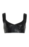 Michael Kors Leather Seamed Plunge Bra Top In Black