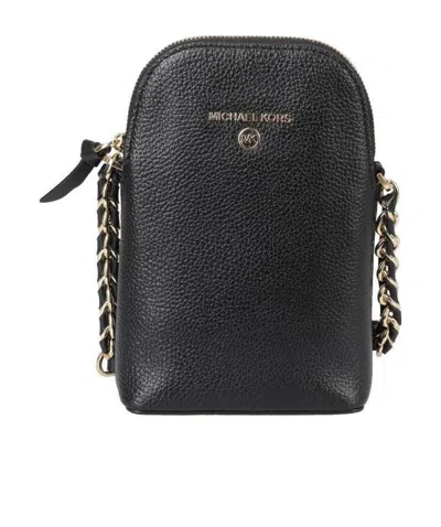 Michael Kors Michael  Jet Set Charm North South Chain Leather Phone Crossbody In Black