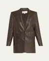 Michael Kors Leather Single-breasted Boyfriend Blazer In Brown