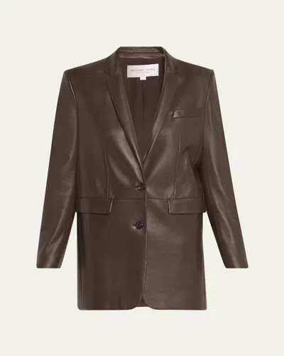 Michael Kors Leather Single-breasted Boyfriend Blazer In Brown