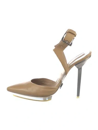 Pre-owned Michael Kors Leather Slingback Pumps In Silver