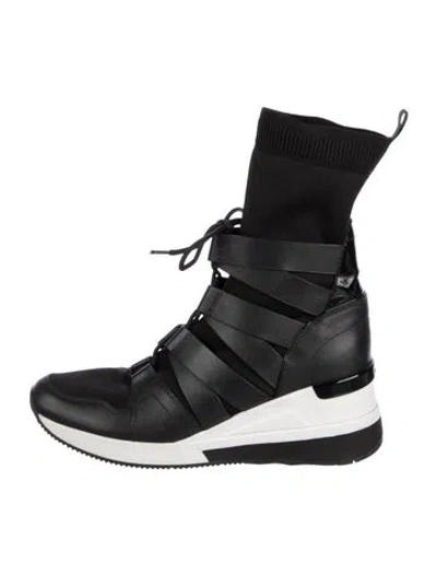 Pre-owned Michael Kors Leather Sock Sneakers In Black