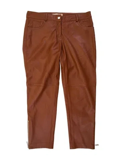Pre-owned Michael Kors Leather Straight Leg Pants In Brown