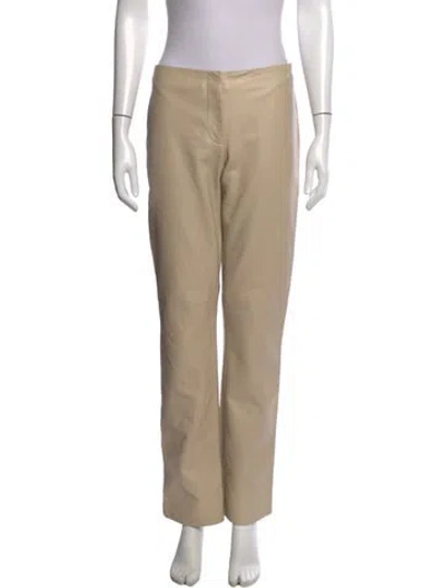 Pre-owned Michael Kors Leather Straight Leg Pants In Neutral