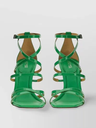 Michael Kors Leather Strappy Open Toe Pumps In Green