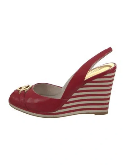 Pre-owned Michael Kors Leather Striped Slingback Pumps In Red