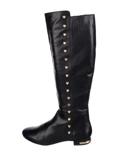 Pre-owned Michael Kors Leather Studded Accents Riding Boots In Black