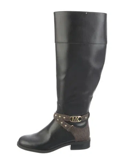 Pre-owned Michael Kors Leather Studded Accents Riding Boots In Black