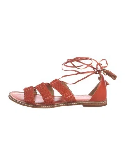 Pre-owned Michael Kors Leather Tassel Accents Gladiator Sandals In Orange