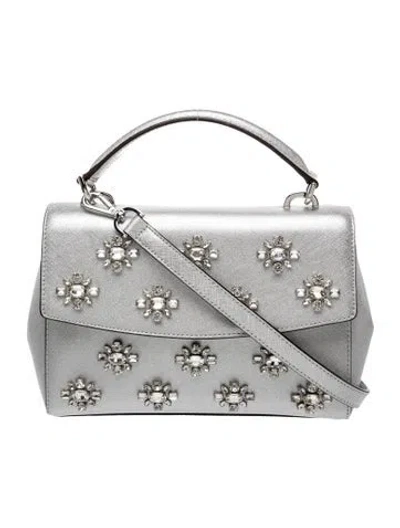 Pre-owned Michael Kors Leather Top Handle Bag In Metallic/silver