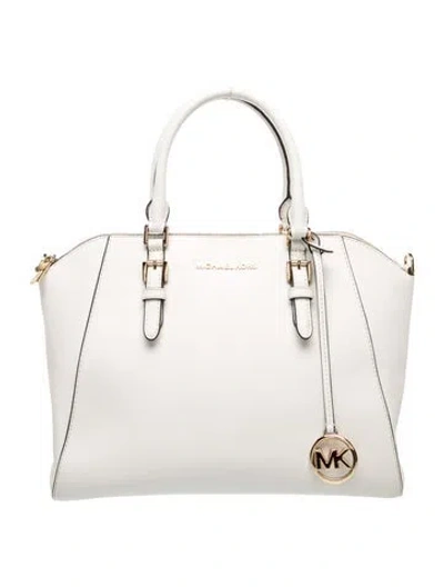 Pre-owned Michael Kors Leather Top Handle Bag In White