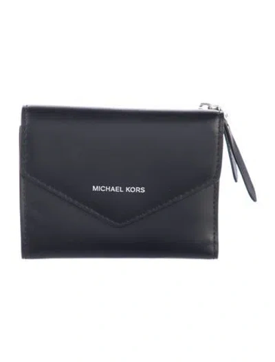 Pre-owned Michael Kors Leather Trifold Wallet In Black