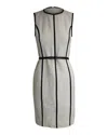 Michael Kors Leather Trimed Knee Length Dress In White Wool In Beige