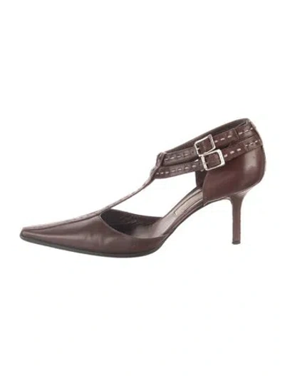 Pre-owned Michael Kors Leather T-strap Pumps In Brown