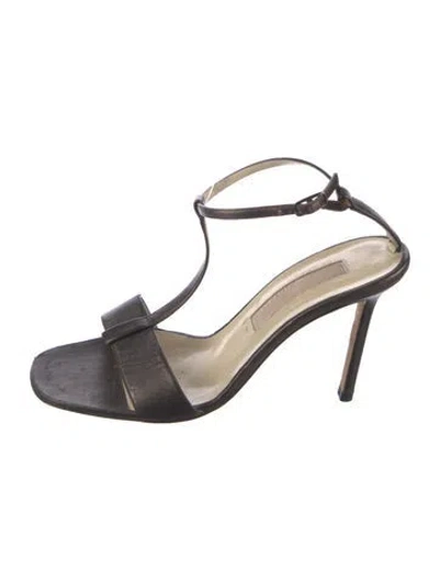 Pre-owned Michael Kors Leather T-strap Sandals In Black