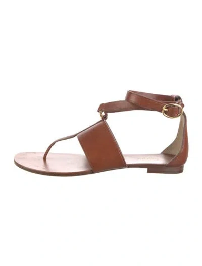 Pre-owned Michael Kors Leather T-strap Sandals In Brown