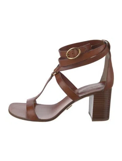 Pre-owned Michael Kors Leather T-strap Sandals In Brown