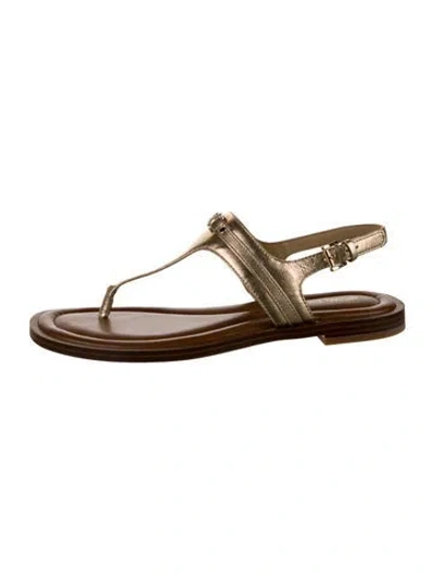 Pre-owned Michael Kors Leather T-strap Sandals In Gold