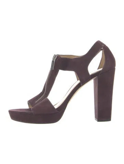 Pre-owned Michael Kors Leather T-strap Sandals In Purple