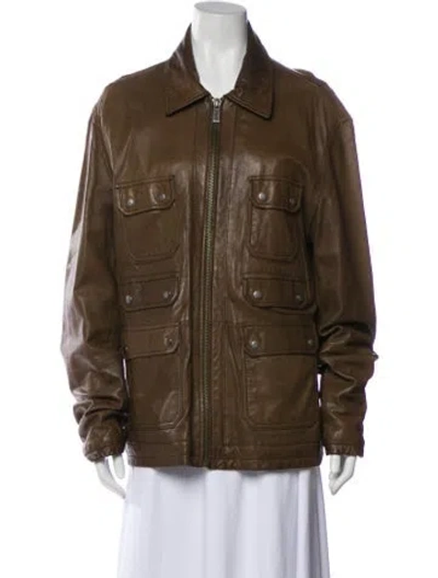 Pre-owned Michael Kors Leather Utility Jacket In Brown