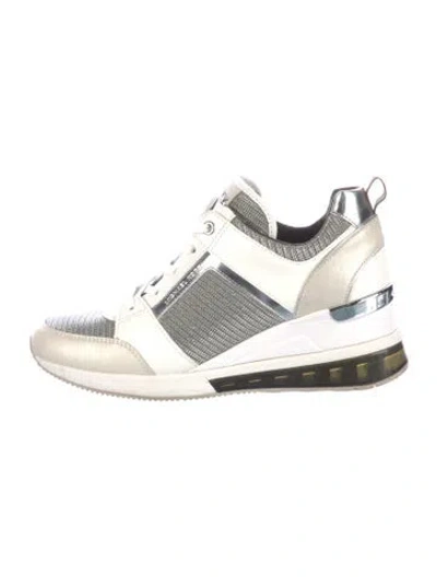 Pre-owned Michael Kors Leather Wedge Sneakers In White