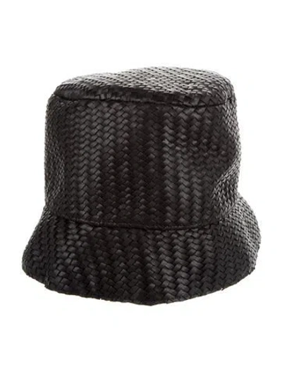 Pre-owned Michael Kors Leather Woven Bucket Hat In Black