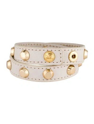 Pre-owned Michael Kors Leather Wrap Bracelet In White