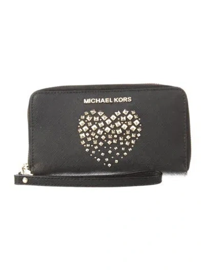 Pre-owned Michael Kors Leather Wristlet In Black