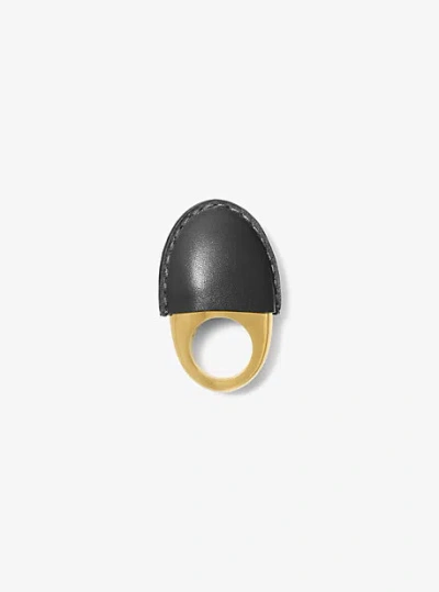 Michael Kors Leather-wrapped 24k-gold-plated Brass Dome Ring In Black