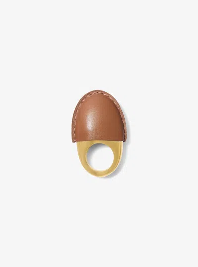 Michael Kors Leather-wrapped 24k-gold-plated Brass Dome Ring In Orange