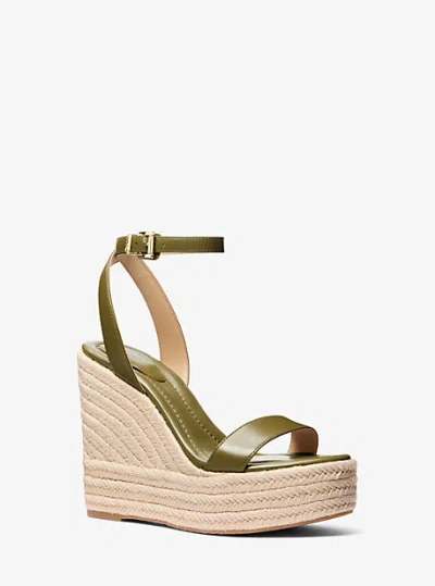 Michael Kors Leighton Leather Wedge Sandal In Green